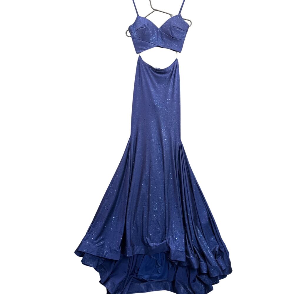 Ellie Wilde Royal Blue Sparkly 2 Piece Crop Top Mermaid Skirt Prom Dress Women 0